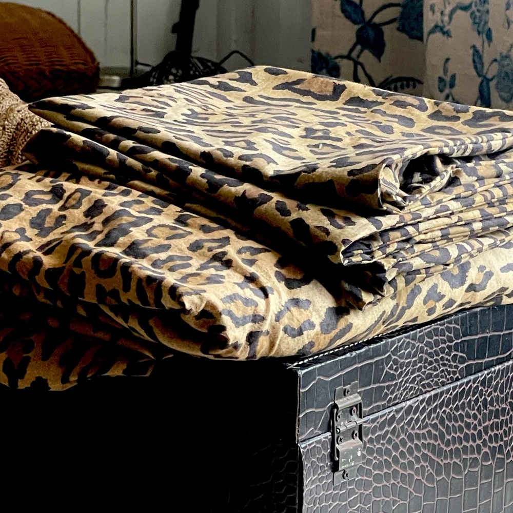 Ralph Lauren Percale Leopard CK fitted Sheet w2 vintage 100% cotn K pillowcases